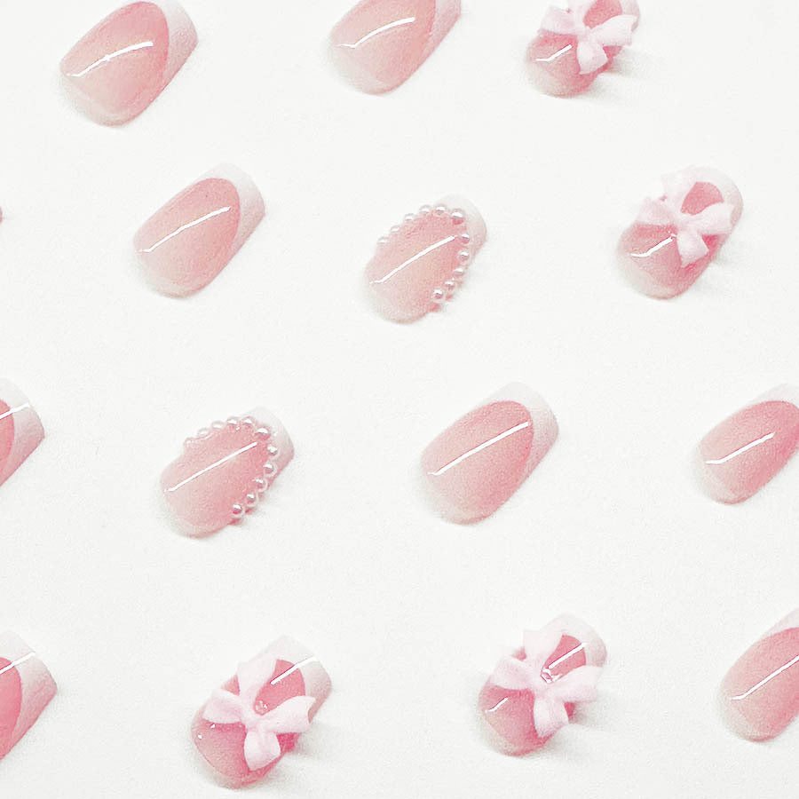 Fashion Short White French Cute Bow Manicure