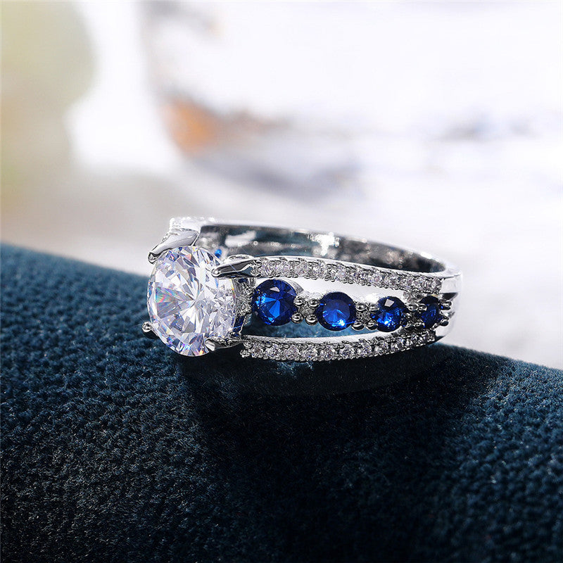 Creative Hollow Sapphire Blue Zircon Ring Women