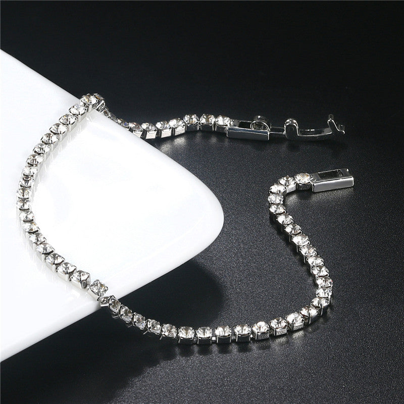 2.5mm Single Row Full Diamond Crystal Bracelet Round Zircon Tennis Hip Hop