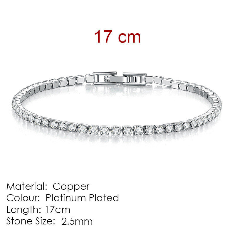 2.5mm Single Row Full Diamond Crystal Bracelet Round Zircon Tennis Hip Hop