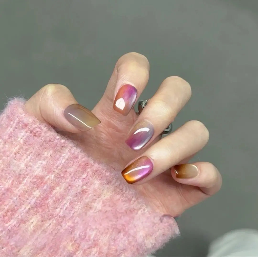 10PCS Handmade Wearable Nails Kit With Adhesive, Dopamine Candy Color Rainbow Removable False Nail, Student Girl Nail Decor Art