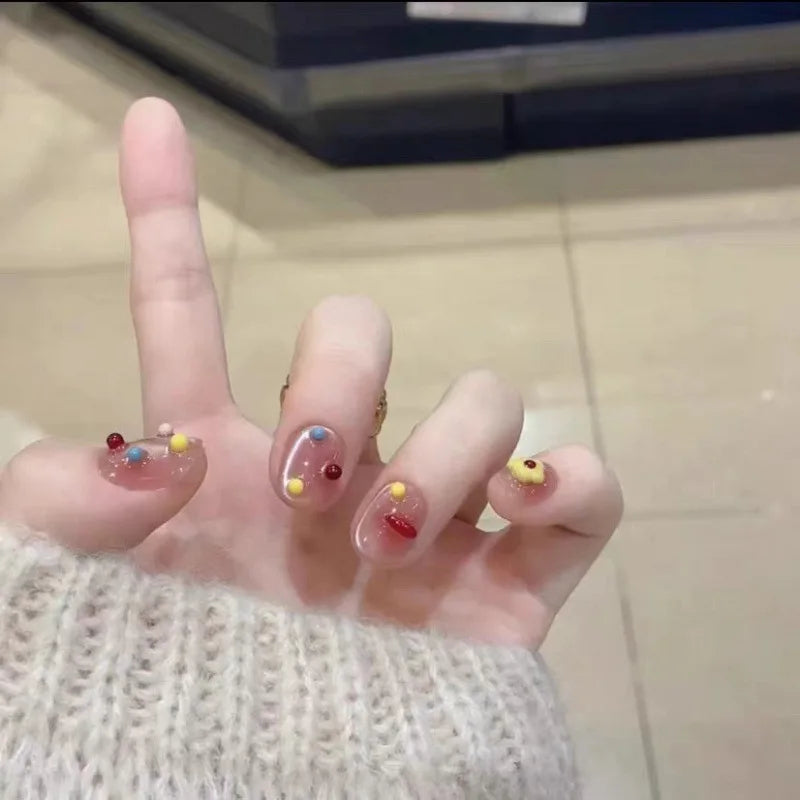 10pcs Handmade Wearable Nails With Tool Kit Cute Sweet Elegant Nail Patch Artificial False Nail Manicure Art Gift Removable