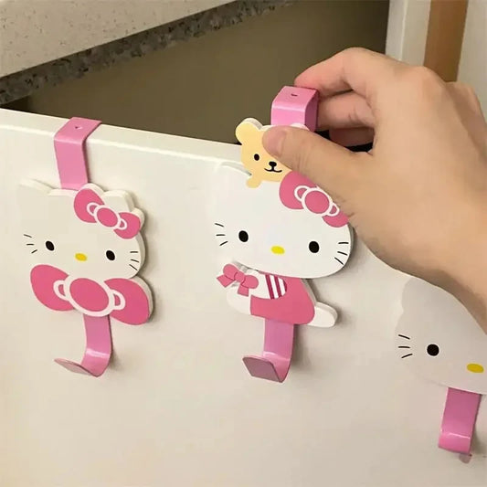 1PCS Woodiness No Punching Required  Anime Hello Kitty Storage Hook Kitchen Organizer Rack Cabinet Door Back Hook Towel Hanger
