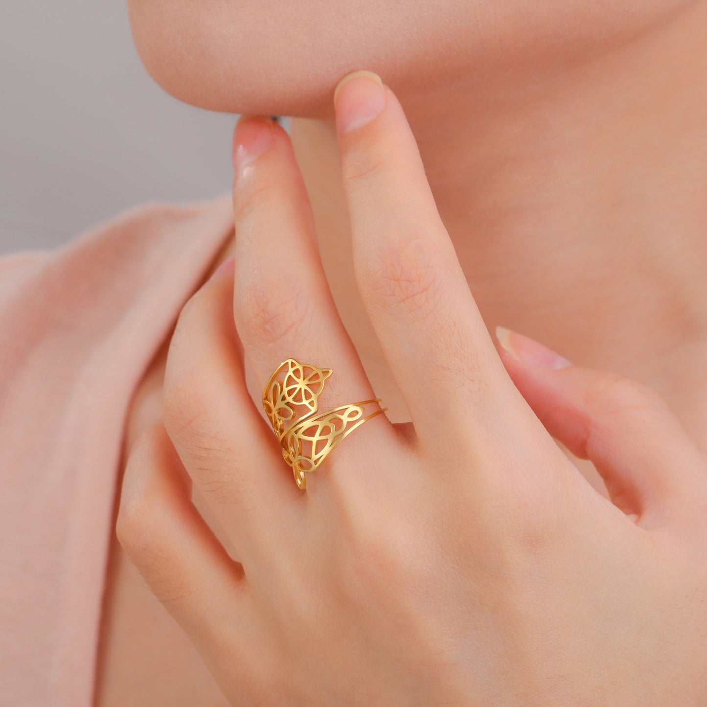 Simple Titanium Steel Cut Hollow Women's Ring