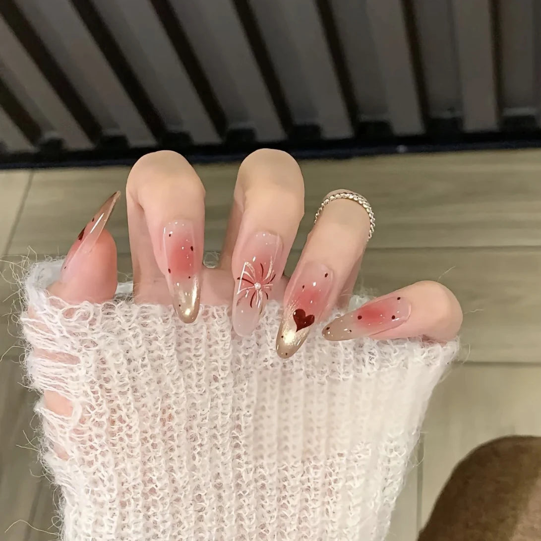 10pcs Handmade Wearable Nails With Tool Kit Cute Sweet Elegant Nail Patch Artificial False Nail Manicure Art Gift Removable