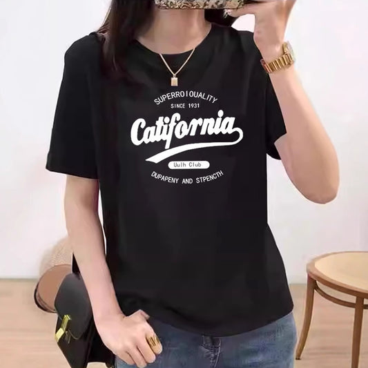 Round Neck Letter Print Simple Casual All-match T-shirt