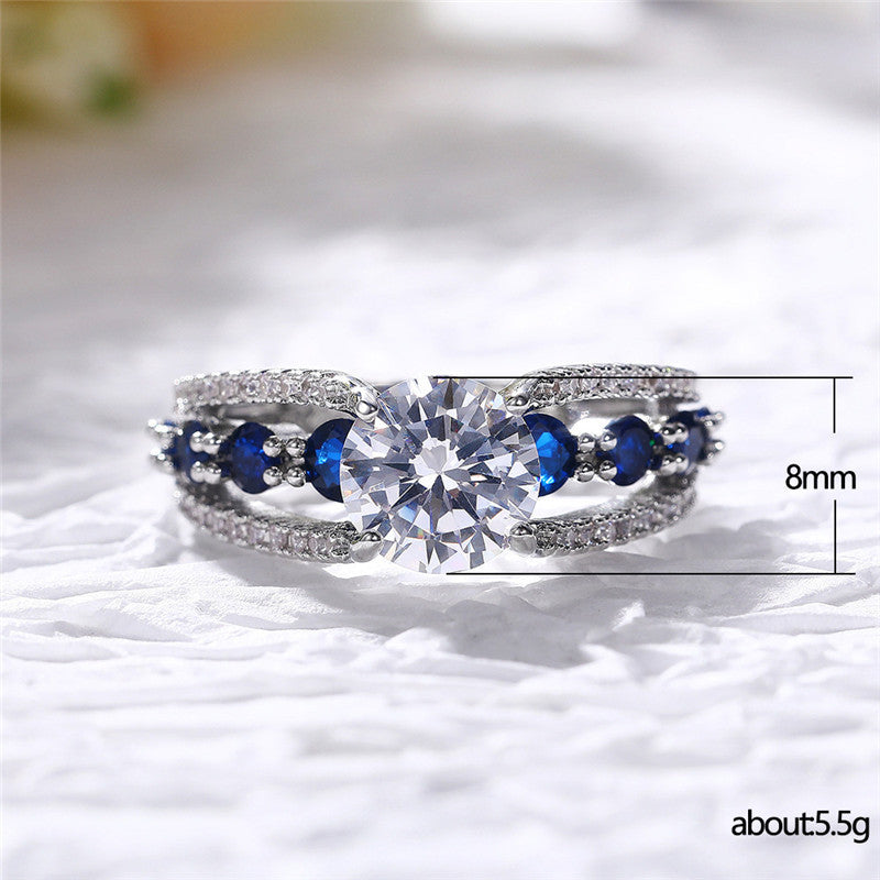 Creative Hollow Sapphire Blue Zircon Ring Women