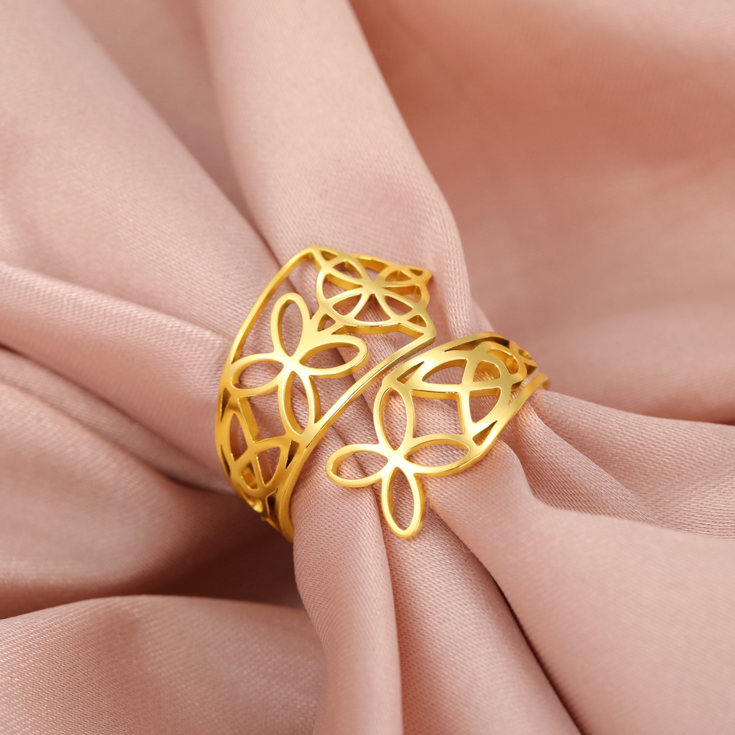 Simple Titanium Steel Cut Hollow Women's Ring