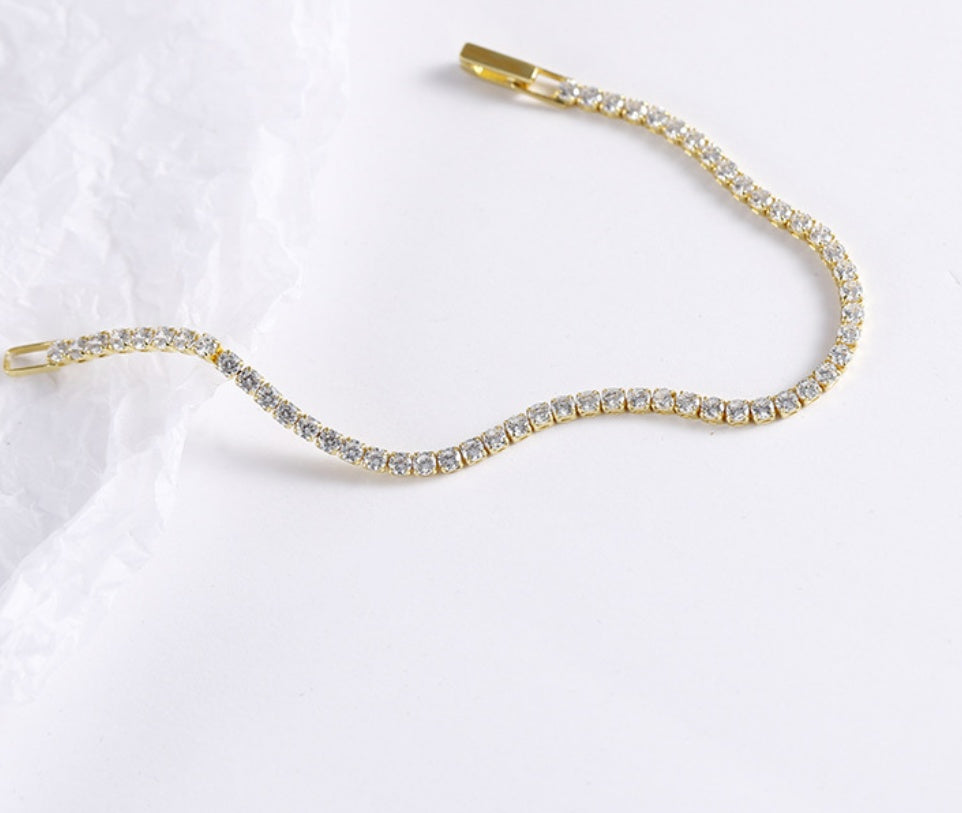 2.5mm Single Row Full Diamond Crystal Bracelet Round Zircon Tennis Hip Hop