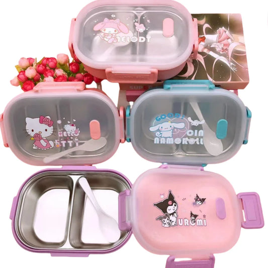 Kawaii cartoon Sanrio kuromiHello kittyMy melody stainless steel lunch box partition bento box portable lunch box large capacity