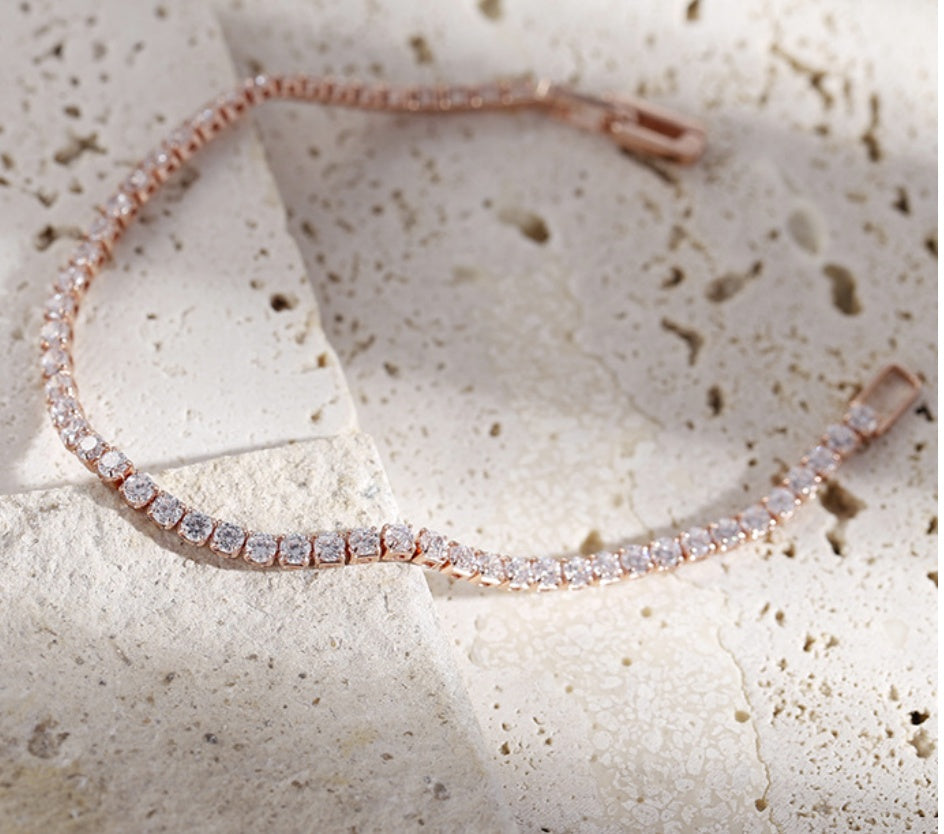 2.5mm Single Row Full Diamond Crystal Bracelet Round Zircon Tennis Hip Hop