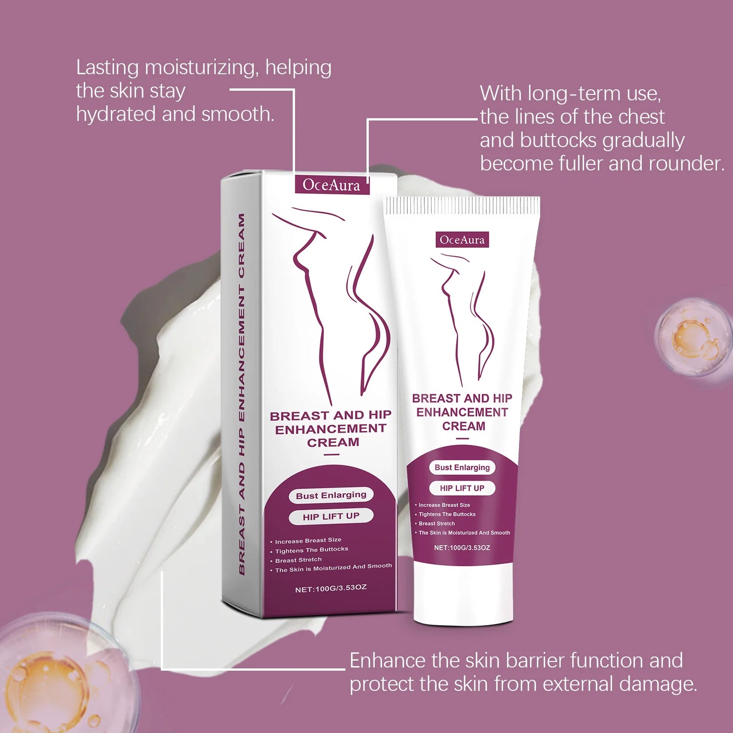 Breast and Hip Enhancement Cream, Daily Buttocks and Chest Care, Moisturizing and Caring, Elastic and Smooth for the Skin