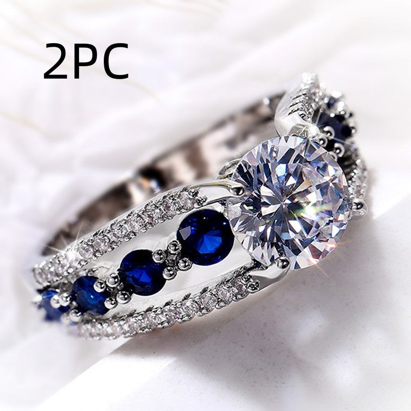 Creative Hollow Sapphire Blue Zircon Ring Women