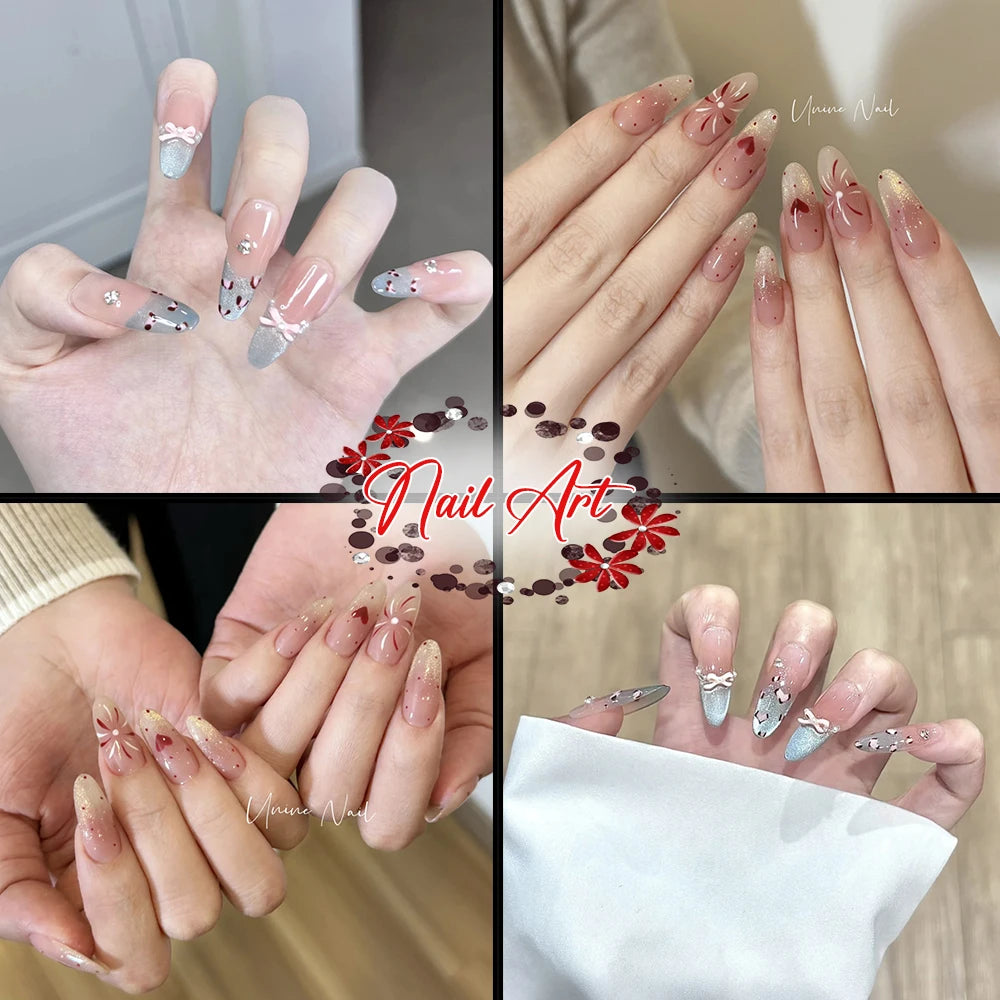 10pcs Handmade Wearable Nails With Tool Kit Cute Sweet Elegant Nail Patch Artificial False Nail Manicure Art Gift Removable