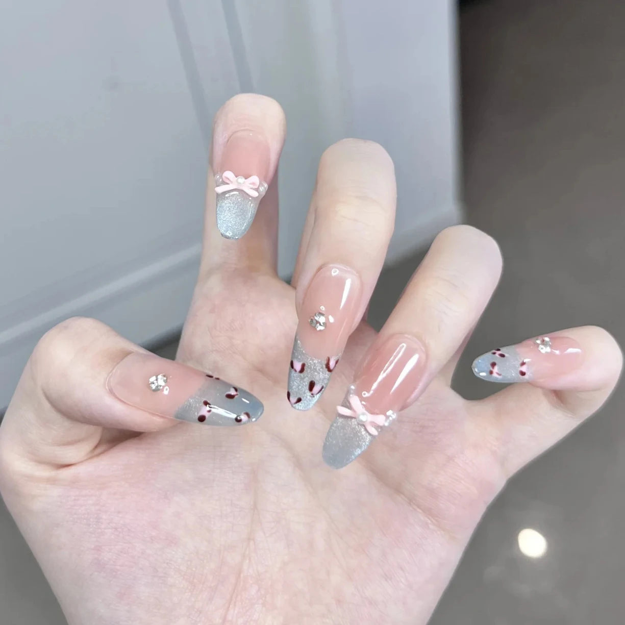 10pcs Handmade Wearable Nails With Tool Kit Cute Sweet Elegant Nail Patch Artificial False Nail Manicure Art Gift Removable