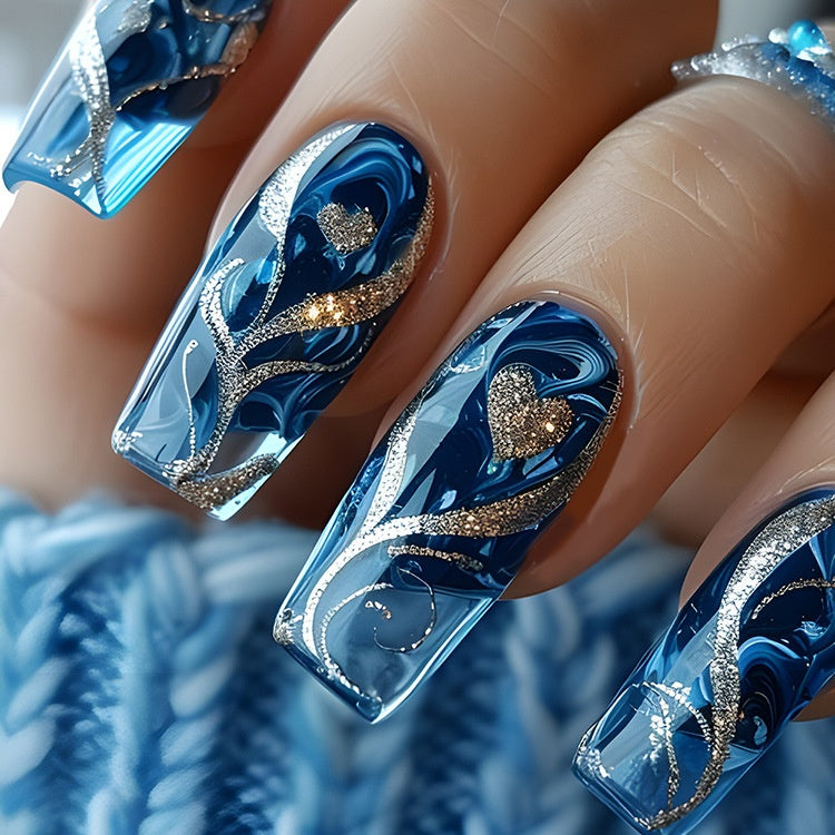 Red And Blue Electric Pattern Flame Stripe Nail Patch
