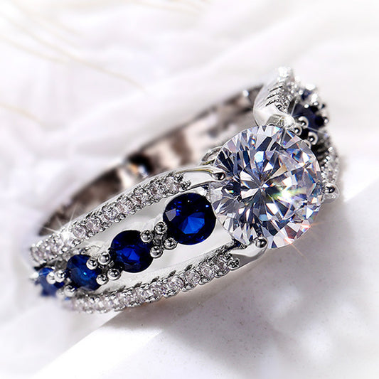 Creative Hollow Sapphire Blue Zircon Ring Women