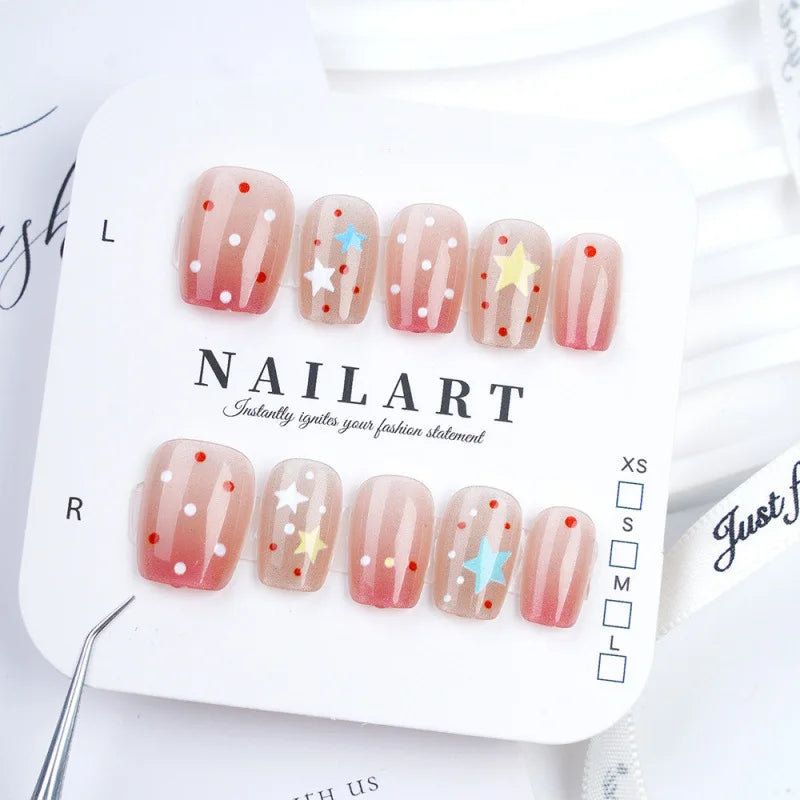 10pcs Handmade Wearable Nails With Tool Kit Cute Sweet Elegant Nail Patch Artificial False Nail Manicure Art Gift Removable