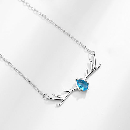 Sterling Silver One Deer Necklace With You Elk Antlers