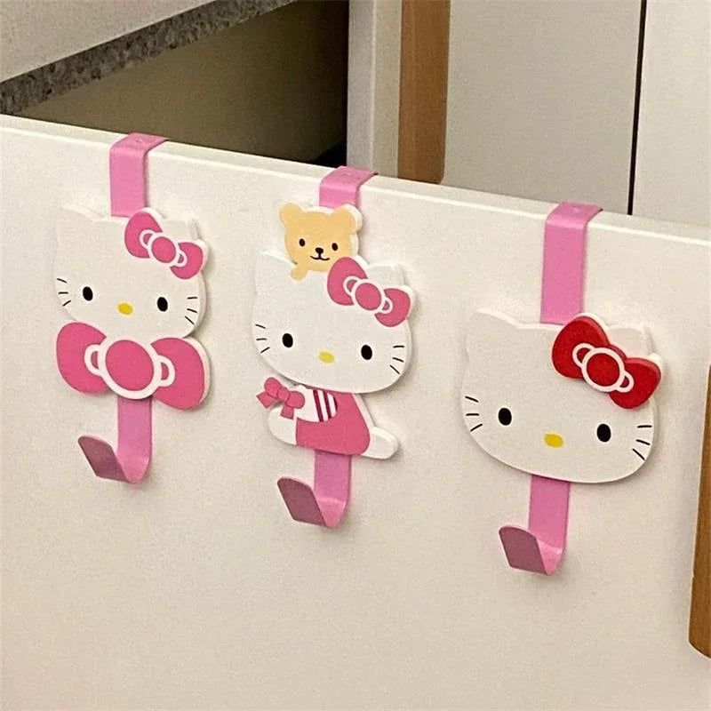 1PCS Woodiness No Punching Required  Anime Hello Kitty Storage Hook Kitchen Organizer Rack Cabinet Door Back Hook Towel Hanger