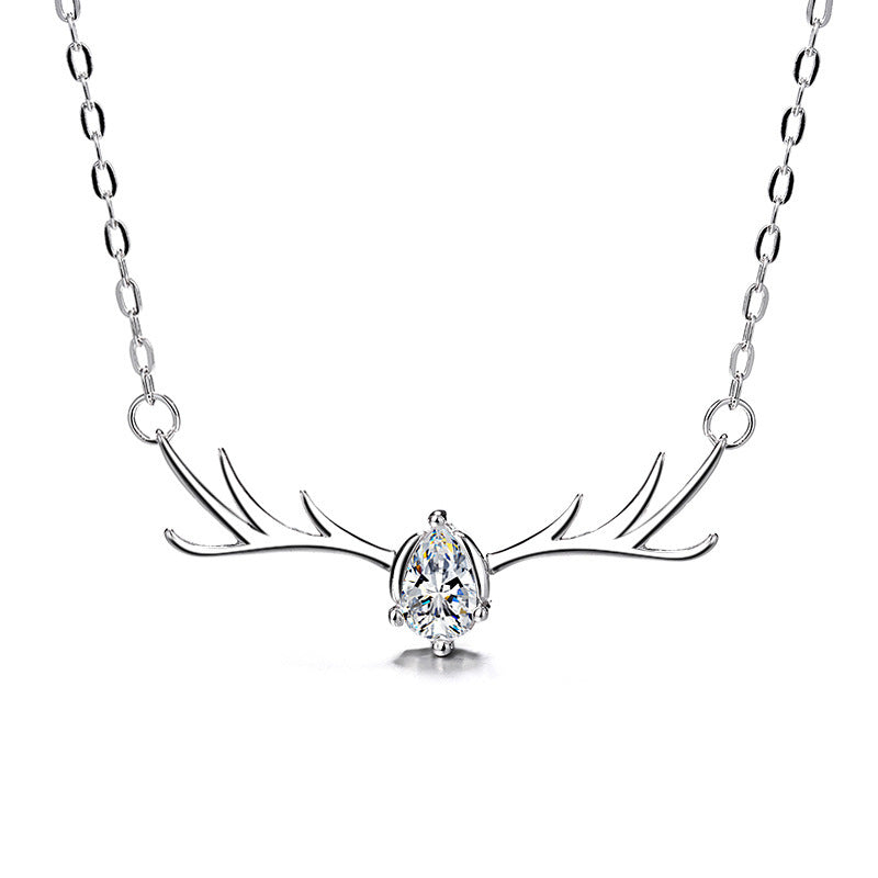 Sterling Silver One Deer Necklace With You Elk Antlers